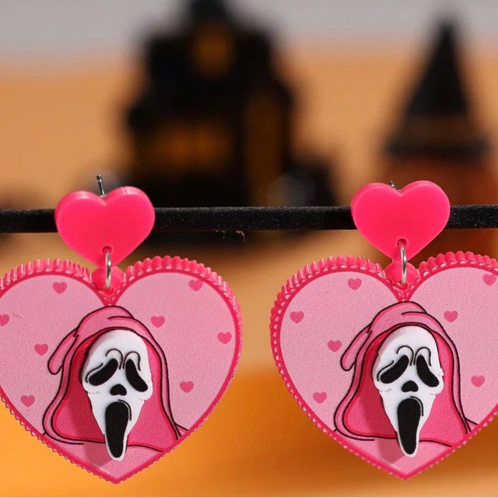Pink Heart Scream Ghostface Earrings